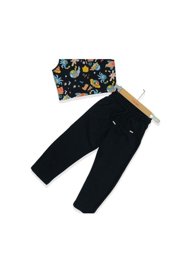 Kız Çocuk Kolsuz Baskılı Pamuklu Tshirt Ve Beli Paçası Lastikli Eşofman Takım-11680-siyah Siyah Kız Çocuk Kolsuz Baskılı Pamuklu Tshirt Ve Beli Paçası Lastikli Eşofman Takım-11680-siyah Siyah