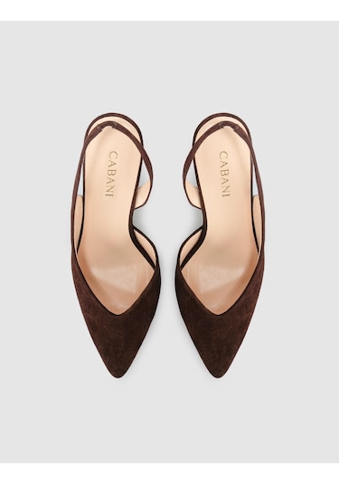 Cabani Kahverengi Süet Hakiki Deri Slingback Stiletto Kadın Ayakkabı