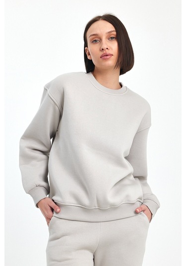 Odda Kadın Bisiklet Yaka Şardonlu Sweatshirt Gri