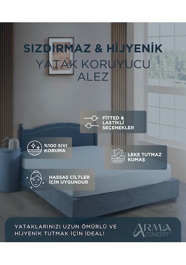 Sızdırmaz & Hijyenik Yatak Koruyucu Alez Fitted Bazalı Çift Kiş Beyaz