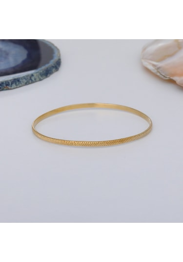 14 Ayar Altın Kaplama Ray Desenli Ajda Gümüş Bilezik - Bv00111 Altın