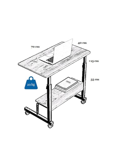 Yükseklik Ayarlı Raflı Laptop Sehpası ve Çalışma Masası -Antrasit