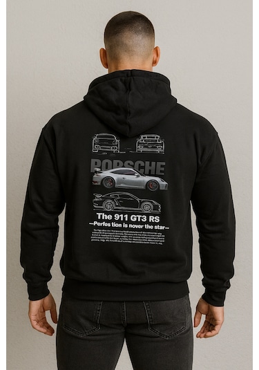 Hmo Store Unisex Ve Stil Bir Arada Porsche Kapüşonlu Hoodie Siyah