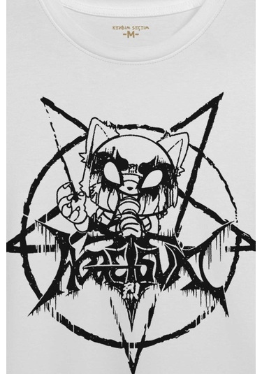 Beyaz Unisex Aggretsuko Agresif Retsuko Gotik Japon Anime Manga Metal Gothic Baskılı T-shirt 001
