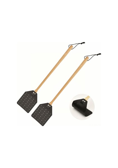 Dofolink 2 Adet Siyah Deri Ve Ahşap Saplı Dayanıklı Sinek Vuruğu, Uyumlu Tutuş, Uçakları Etkili Vurmak İçin Araç Siyah