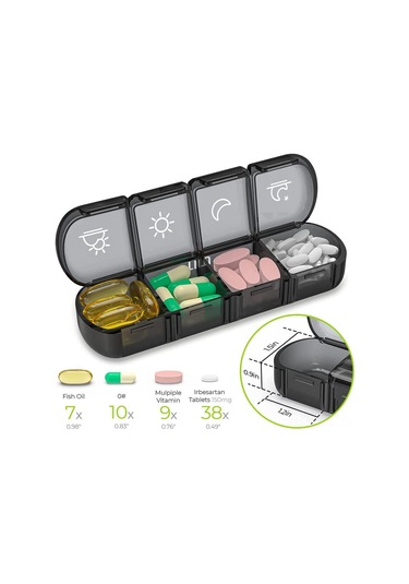 Padalink 7 Günlük 28 Bölmeli Sağlık İlaç Kutusu - Taşınabilir Abs+pp Saçma Aletleri Depolama Kutusu Siyah Siyah