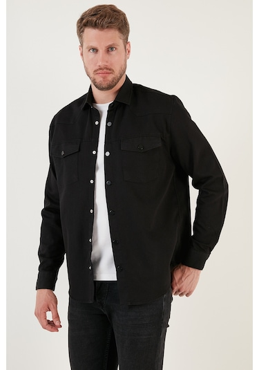 Buratti Pamuklu Regular Fit Çift Cepli Erkek Gömlek Cf24W116927 Siyah