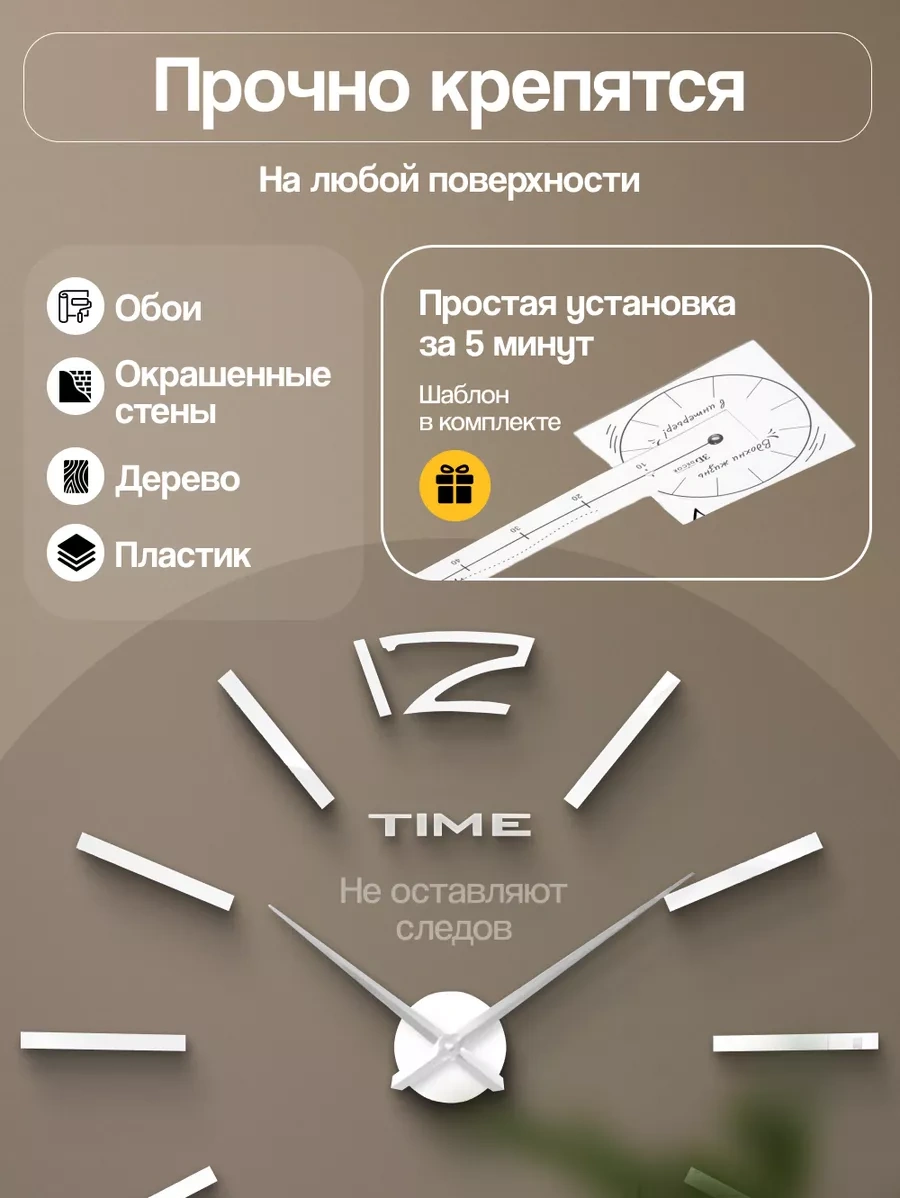 Casy Market Duvar Saati, Ev Dekorasyonu İçin Kendinden Yapışkanlı 3d Dekor 156221792 Gri