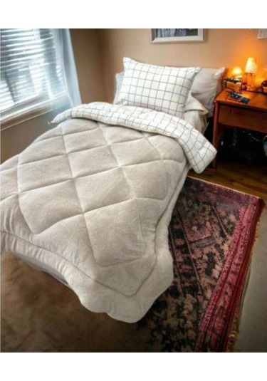 Tek Kişilik Lüx Çift Taraflı Pufidik Desenli Wellsoft Yorgan 155x215 + 1 Adet Yastık Kılıfı Açık Bej