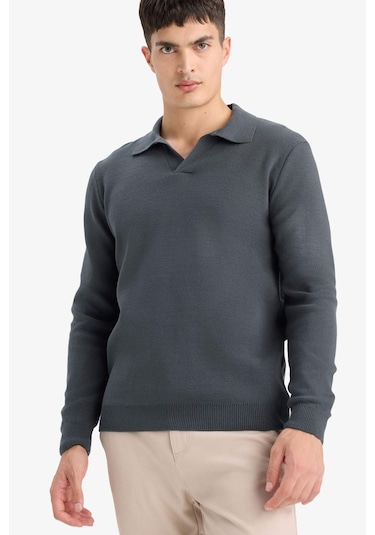 Defacto Standart Fit Polo Yaka Triko Kazak D4046ax25wnar4 Antrasit