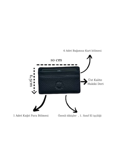 Unisex Mat Black Mini Design Hakiki Deri Kartlık Cüzdan Erkek - Kadın Siyah