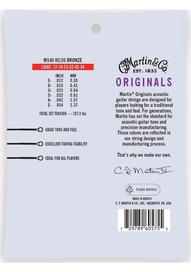Martin Co M140 "original M140" Bronze Akustik Gitar Teli Light 12-54