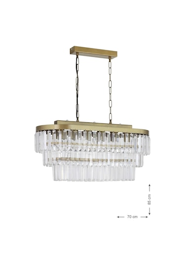 Linsa 70x30 Cm Kristal Cam Taşlı Yemek Masası Üstü Lüks Avize Eskitme Renk Eskitme