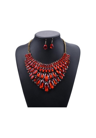 Yayın Aksesuarları, Moda Elmas Renkli Mücevher Kolye Küpe Seti, Aksesuarlar Siyah