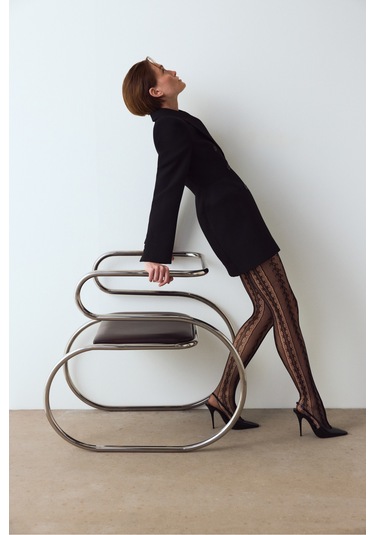 Siyah Amelia Geometrik Desenli File Külotlu Çorap Siyah