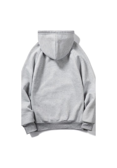 Modagen Unisex Gri Sol Göğüs Gül Detaylı Oversize Kapüşonlu Sweatshirt Gri