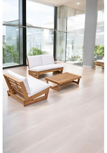 Conforlove Bahçe Balkon Masif Kayın Ahşap Koltuk 2+1+orta Sehpa Krem