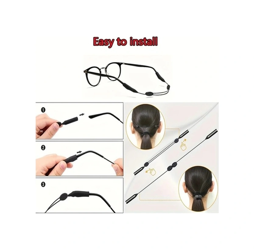 Trendooze Sunshine022 3 Bölümlü Ayarlanabilir Silikon Gözlük Tutucu Spor Kayışı 9-13.7 İnç Siyah