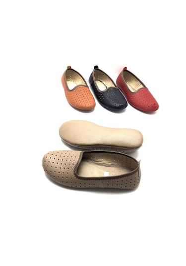 Deritarz Hakiki Deri Hava Alabilir Delikli Hac Umre Tavaf Patiği Ve Ev Ayakkabısı Bej