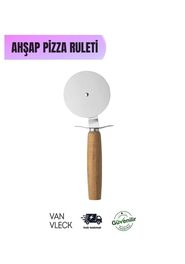 Ahşap Saplı Pizza Ruleti Paslanmaz Çelik Bıçaklı, Ergonomik Tutmalı Hamur Ve Pizza Kesici Ahşap