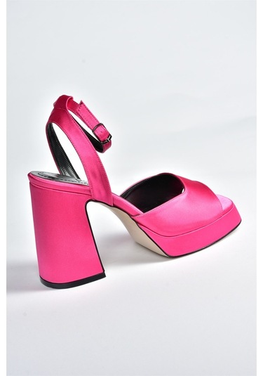 Fox Shoes Fuşya Saten Kumaş Kalın Platform Topuklu Kadın Ayakkabı