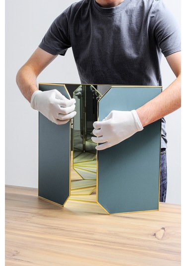 Makyaj Aynası Masaüstü Büyük Pirinç Gold 100x45cm Gold