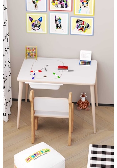 Miracle 3d Çocuk Oyun Etkinlik Çalışma Masası Ve Sandalye - Aktivite Masası 1667553238 Beyaz