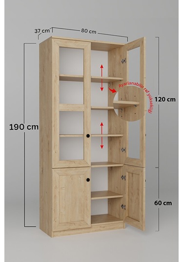 Lisa 4 Kapaklı Safir Meşe Vitrin -kitaplık Ve Çok Amaçlı Dolap Safir Meşe