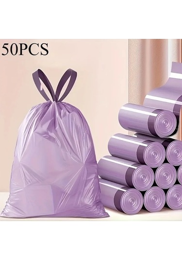 Zyzqstore 50'li Mor İpli Çöp Torbası, Mutfak, Banyo, Yatak Odası, Oturma Odası Kullanımı İçin, Ev Dekorasyonu, Temizlik Malzeme