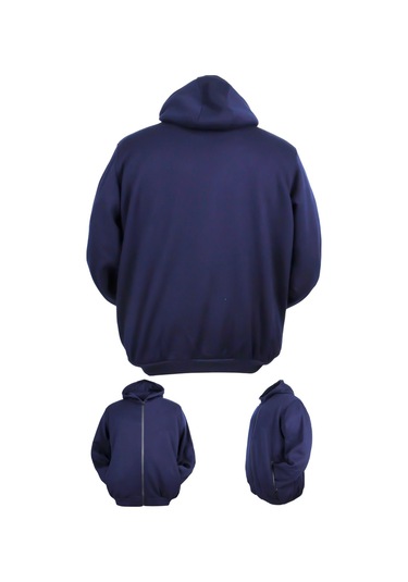 Erkek Büyük Beden 105 - 185 Kilo Arası İçin Uygun Kapüşonlu 3 İplik Şardonlu Kışlık Kalın Sweat Mont Indigo