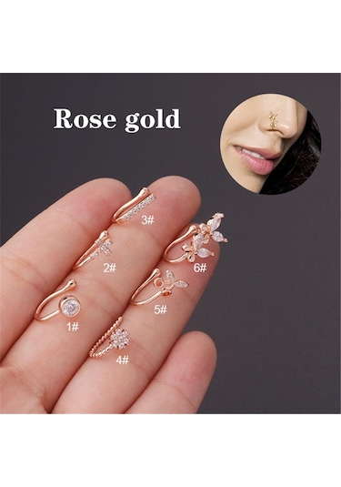 Gül Altın 1 Adet Kelebek Olmayan Deldi Deliksiz Burun Halka Klipsi Burun Çember Halkası Sahte Piercing Kulak Manşet Tragus Küpe Kıkırdak 1 Çok Renkli
