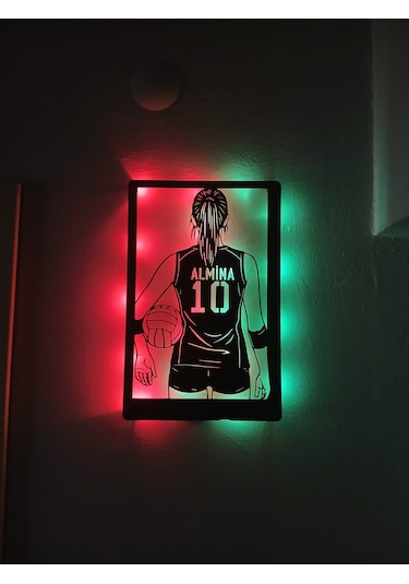 Kişiye Özel Voleybolcu Kız Led Işıklı Duvar Dekoru & Gece Lambası 40x25 Cm
