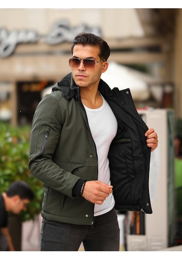 Haki Su Ve Rüzgar Geçirmez Içi Kürklü Softshell Mont Haki