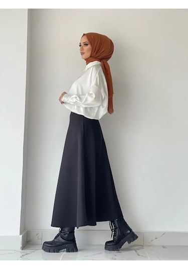 Puf Scuba Kloş Etek Siyah