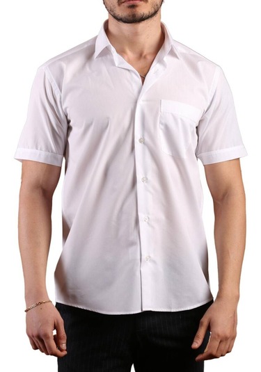 Beyaz Kısa Kol Rahat Kesim Cepli Regular Fit Erkek Gömlek - 500-1 001