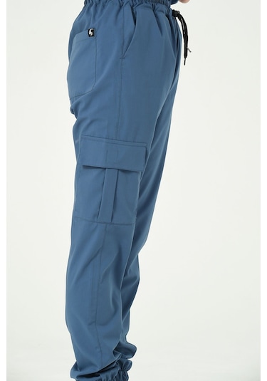 İndigo Likralı Kargo Cep Jogger Paça Doktor Hemşire Forması Tek Alt Unisex