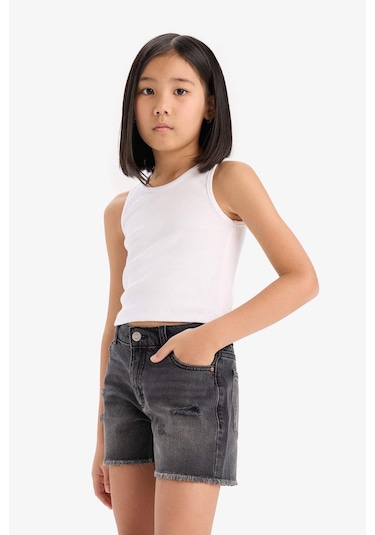 DeFacto Kız Çocuk Yırtık Detaylı Pamuklu Jean Şort D7106A825SMNM36