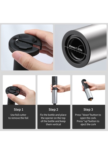 Wezone Siyah Elektrikli Şarap Açıcı Seti - Type-c Şarjlı, Yüksek Yoğunluklu Dişli, Otomatik Foil Kırıcı İçeren Wine Opener Takımı Siyah