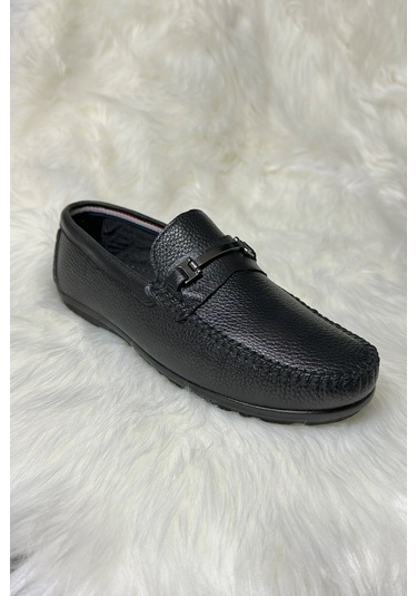 Günlük Erkek Hakiki Deri Siyah Tokalı Kaymaz Taban Casual Klasik Ayakkabı Rahat 600 - 601 - 603 Demir Tokalı