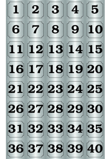 1-40 Kapı, Masa, Dolap Numarası Gümüş Metal Etiket 5x5 Cm