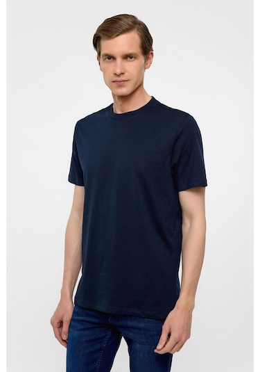 Lacivert Regular Düz Bisiklet Yaka Tişört-38578 Lacivert