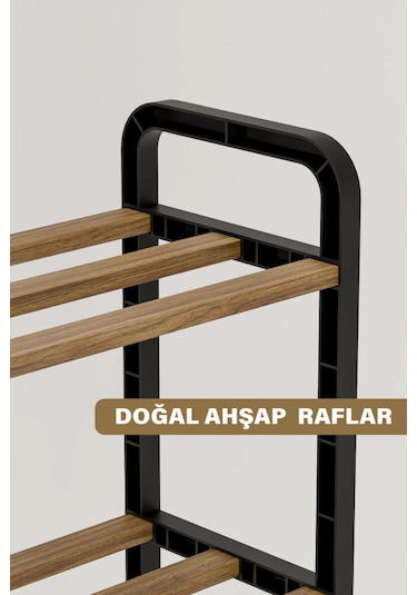 4 Katlı Ekonomik Ahşap Çubuklu 40 Cm Ayakkabılık, Raf Ünitesi Ceviz