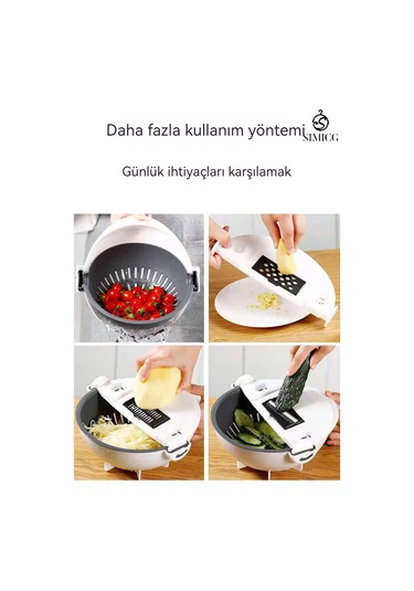 Çok Amaçlı Drenaj Sepeti Yedi Parçalı Set Dilimleyici Rende Soyucu Beyaz