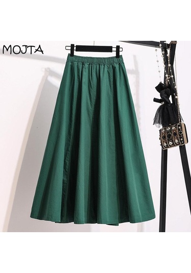 Mojta Kadın Giyim Yüksek Bel Bahar Sonbahar Artı Boyutu Ince A-line Etek Gevşek Rahat Orta Uzunlukta Etek Siyah