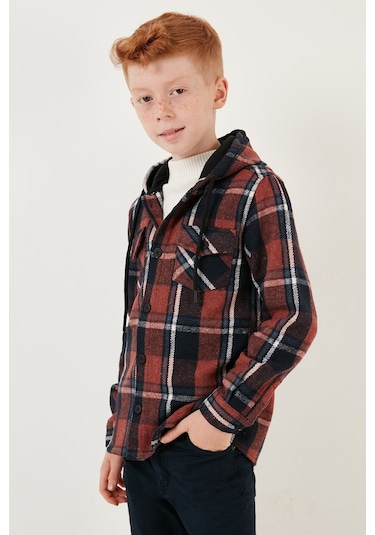 Lela Pamuklu Kapüşonlu Ekoseli Oduncu Erkek Çocuk Gömlek Cf22W814764 Kiremit