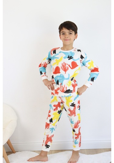 Erkek Çocuk Baskılı İnterlok Kumaş Uzun Kollu Pijama Takımı 001