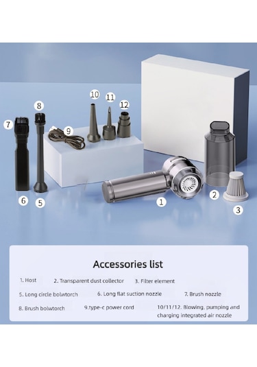 Hl-135 16000pa Güçlü Portatif 3 Kademeli Tabilir Vakumlu Kablosuz Üflemeli Mini Araç Süpürgesi