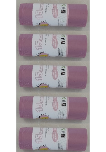 Pembe Çöp Poşeti 50x60 Cm 15'li Rulo, 5 Rulo 75 Adet