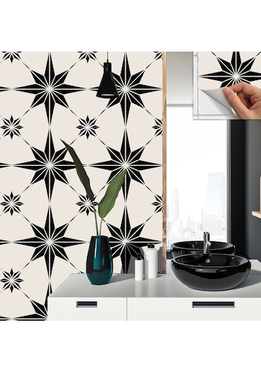 Tink KENDİNDEN YAPIŞKANLI SİYAH YILDIZ DESENLİ PVC KARO 30X30 CM