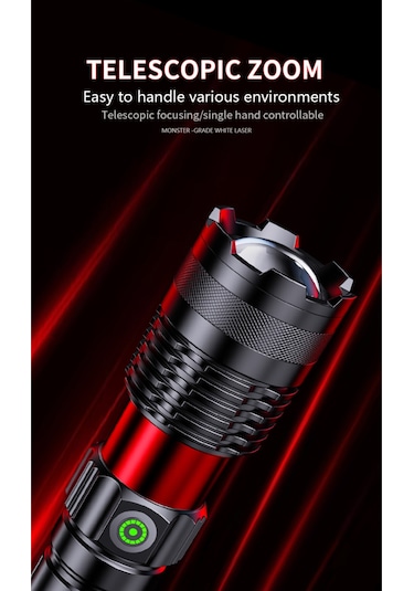 Wezone A55 Beyaz Lazer El Feneri, 1200 Lumen, Usb Hızlı Şarj, 3280ft Uzak Menzil, Su Geçirmez, Fokus Ayarlanabilir, Kamp/hiking/acil Durumlar İçin Led El Feneri Siyah